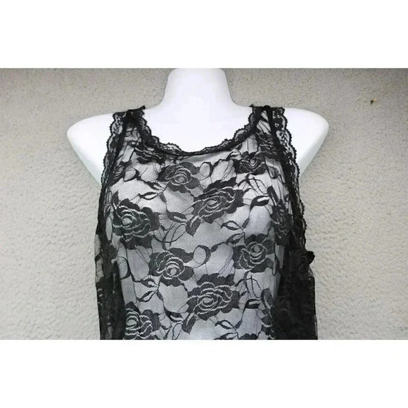 Rose Gal Black Lace Sheer Nighty-Size 1X-Stretchy-Sexy - Picture 2 of 7